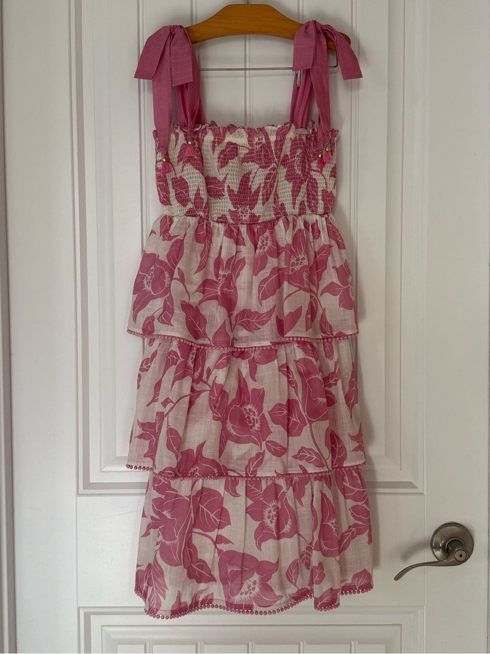 Zimmermann Girls Bells Shirred Tiered Dress Pink Floral Size 10